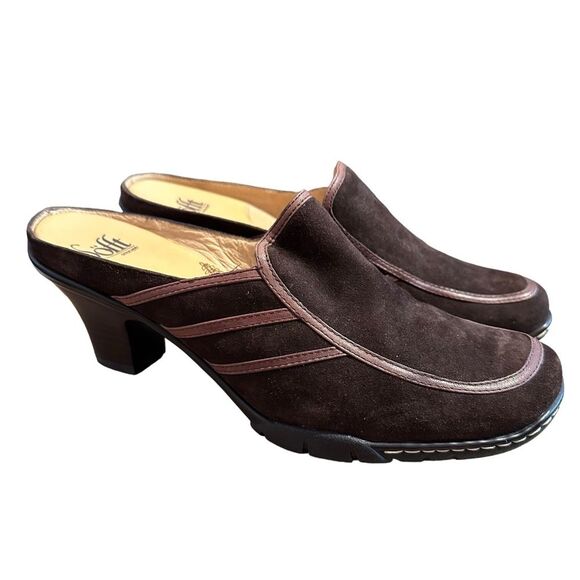 Sofft Chocolate Brown Suede Heel Mule / Clog Shoe Sz 8 - Picture 3 of 11